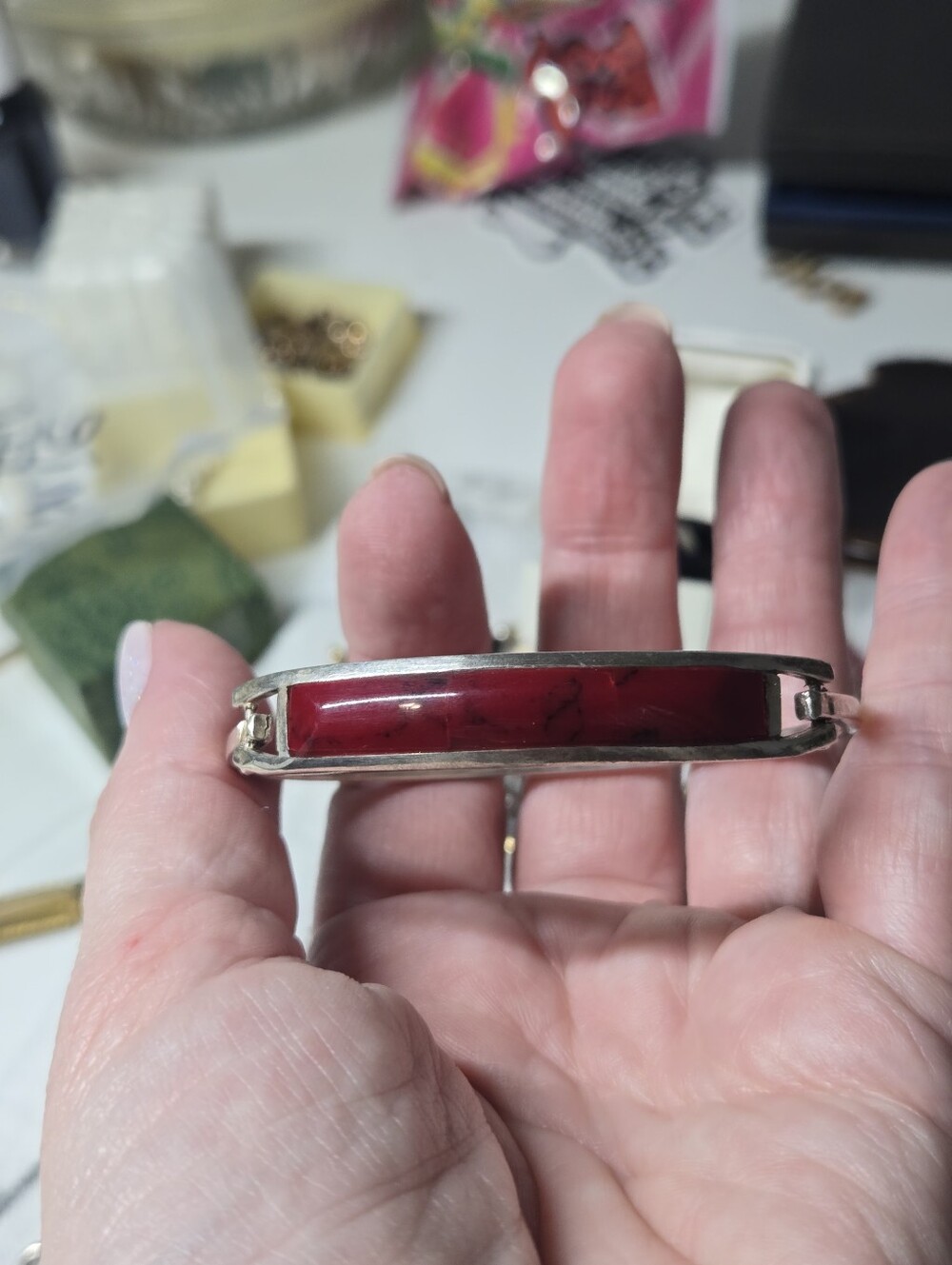 Alpaca Silver Red Stone Bracelet